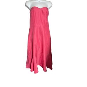 J‎ Crew Pink Strapless Dress Size 14 Tall Length Flounce Hem Cocktail Occasion
